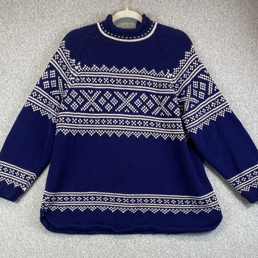 Vtg Eddie Bauer roll neck sweater fair isle M fisherman quiet luxury preppy y2k